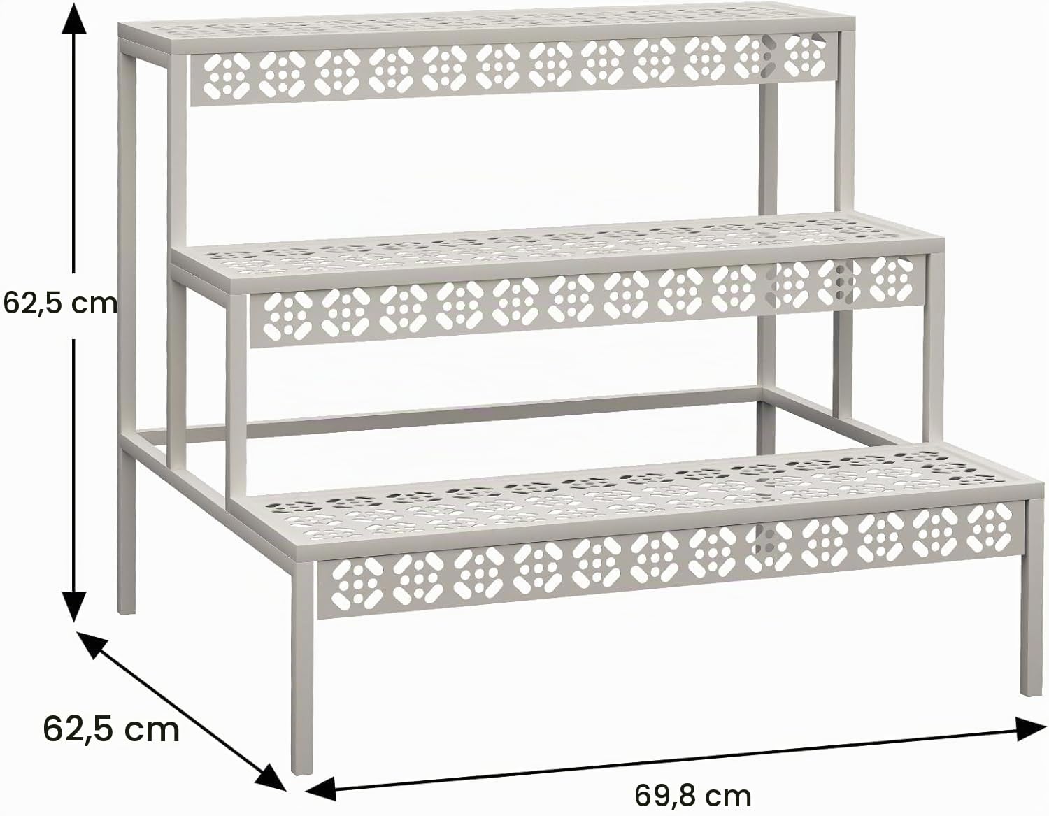 Huhote Scala per fiori in metallo a 3 gradini, per giardino, balcone, interni ed esterni, multifunzionale con grande capacità, bianco