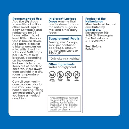 Miniatura 9 de Intoleran Gotas de enzima digestiva de lactasa - 0.47 onzas líquidas (0.5 fl oz) | Enzima lactasa líquida para intolerancia a la lactosa | Hace que