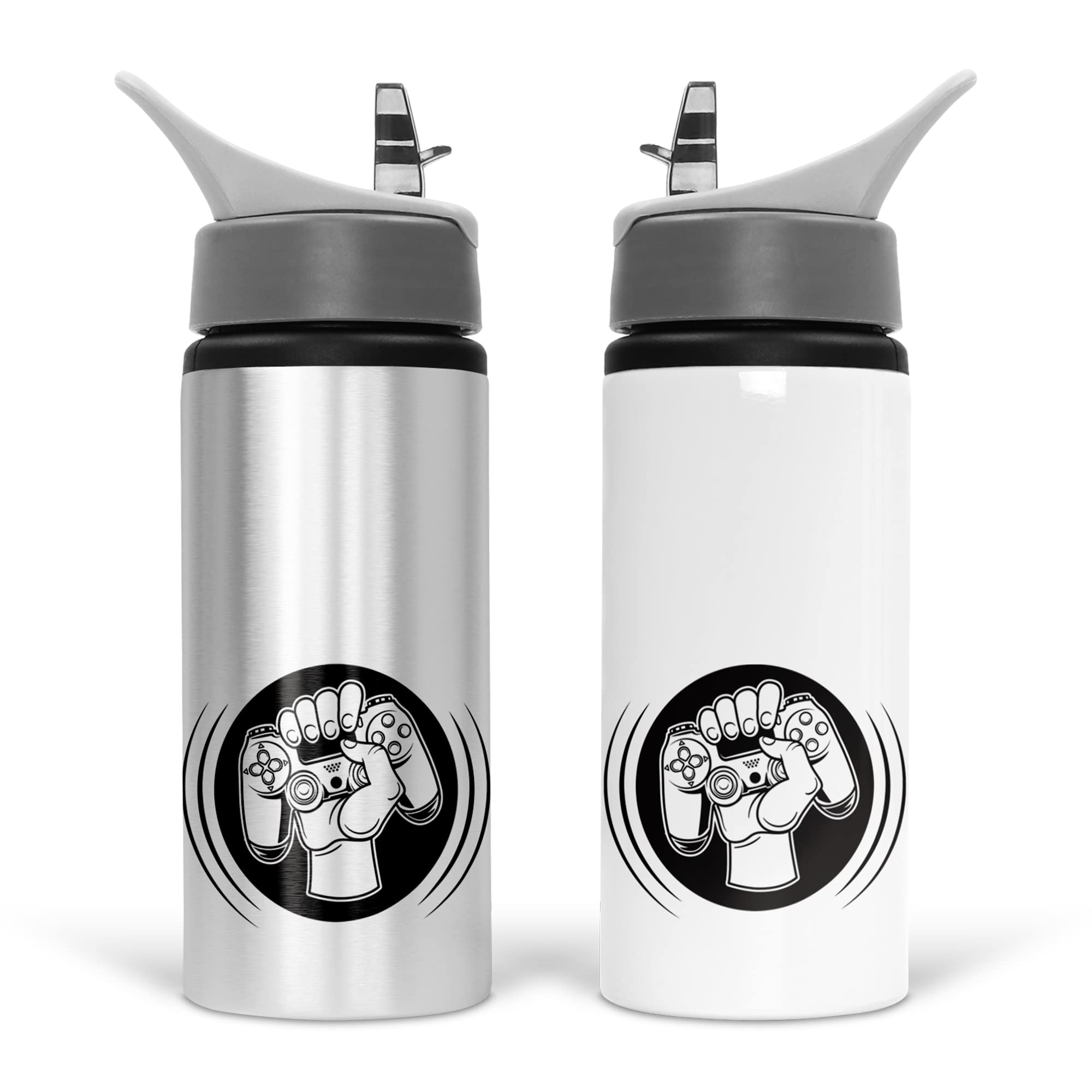 Print Maniacs Personalised Water Bottle Gaming School Sport Drink 600ml Leakproof Spill Proof Aluminium Hot Cold Flip up Kid Boys Girls Biking Gift (No Name)