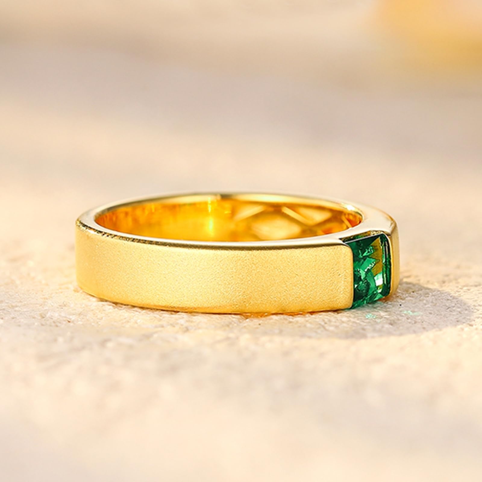 Anillo de mujer de oro auténtico, solitario con esmeralda de 0,3 quilates