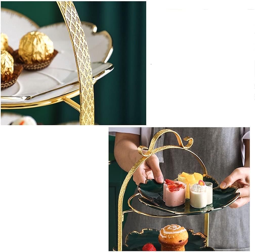 Dark Green Light Luxury Ceramic Cake Stand Creative Multi-layer Fruit Plate Afternoon Tea Dessert Stand Living Room Home Pastry Dessert Table dessert display stand (Size : A) (D) image 3