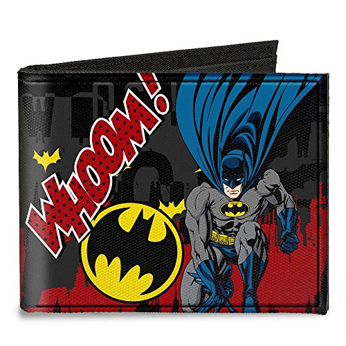 Buckle-Down Carteira masculina de lona dobrável - Batman Action Poses Whoom! Cinza/Preto/Vermelho Carteira, Multicolorida, 4,0 x 3,5 EUA