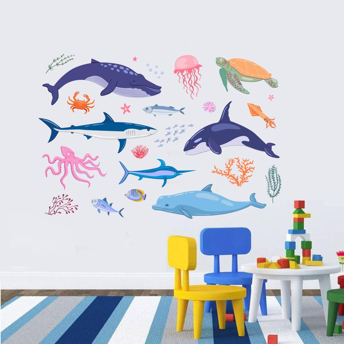 Decor Villa™ Sea Animals 3D Big Size Wall Sticker JUST Peel & Stick New Modern Art & Trendy Wall Stickers for Home Decoration, Living Room,Office etc Size- (Multicolor, 91 X 40 Cm) (B0CX5DRD2G) Amazon Price History, Amazon Price Tracker
