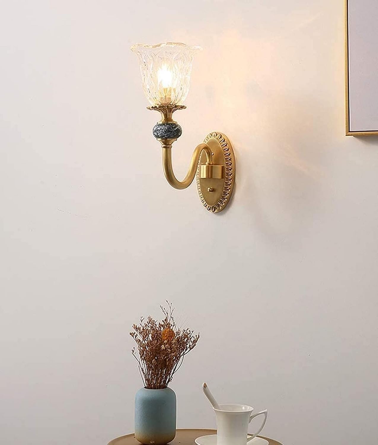 HXYSXHJUO Wall Light Modern Simple Lamp E14 Brass lamp Glass lampshade Bedside lamp, Pendant