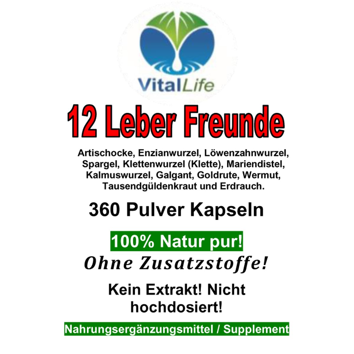 LEBER Vital Komplex 360 KAPSELN 12 Leberfreunde plus Leberkräuter Bitterkräuter Bitterstoffe MARIENDISTEL ARTISCHOCKE LÖWENZAHN WERMUT ENZIAN...100% NATUR pur. OHNE Zusatzstoffe 26314