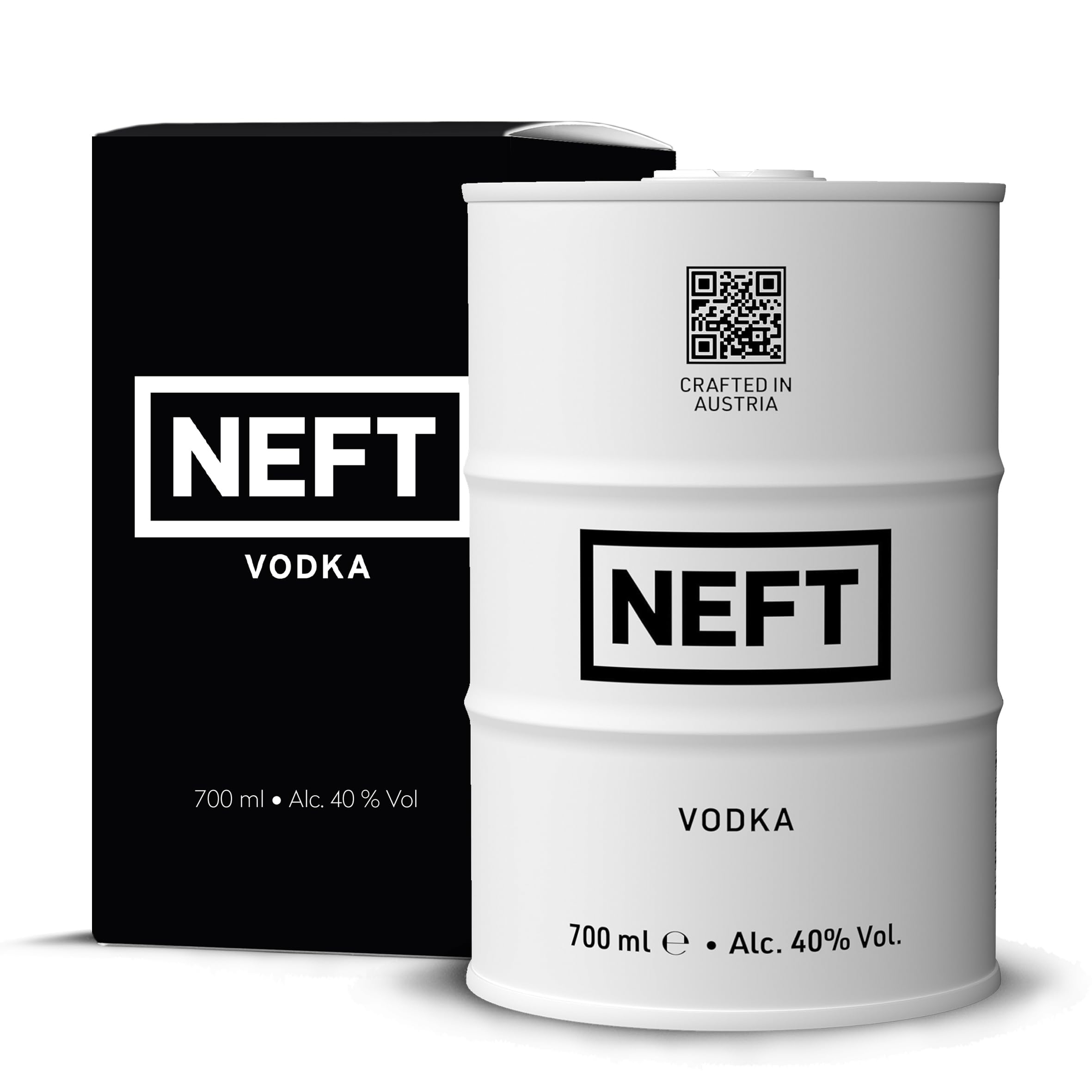 NEFT Vodka White Barrel 70 cl – Ultra-Premium Wodka aus Österreich – 40 % Vol. | In weißer Premiumverpackung | Alpen-Quellwasser & Roggen | Weich, rein & stylisch | Bruchsicheres Design