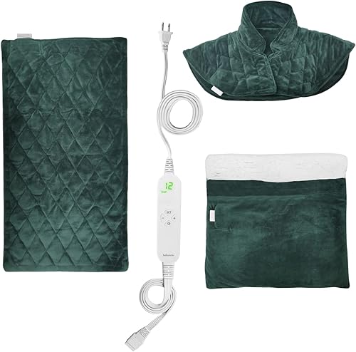 HELLOMOTO Juego de 3 almohadillas térmicas con peso de regalo, incluye almohadilla térmica con peso de 18 x 22 pulgadas para hombros y cuello +