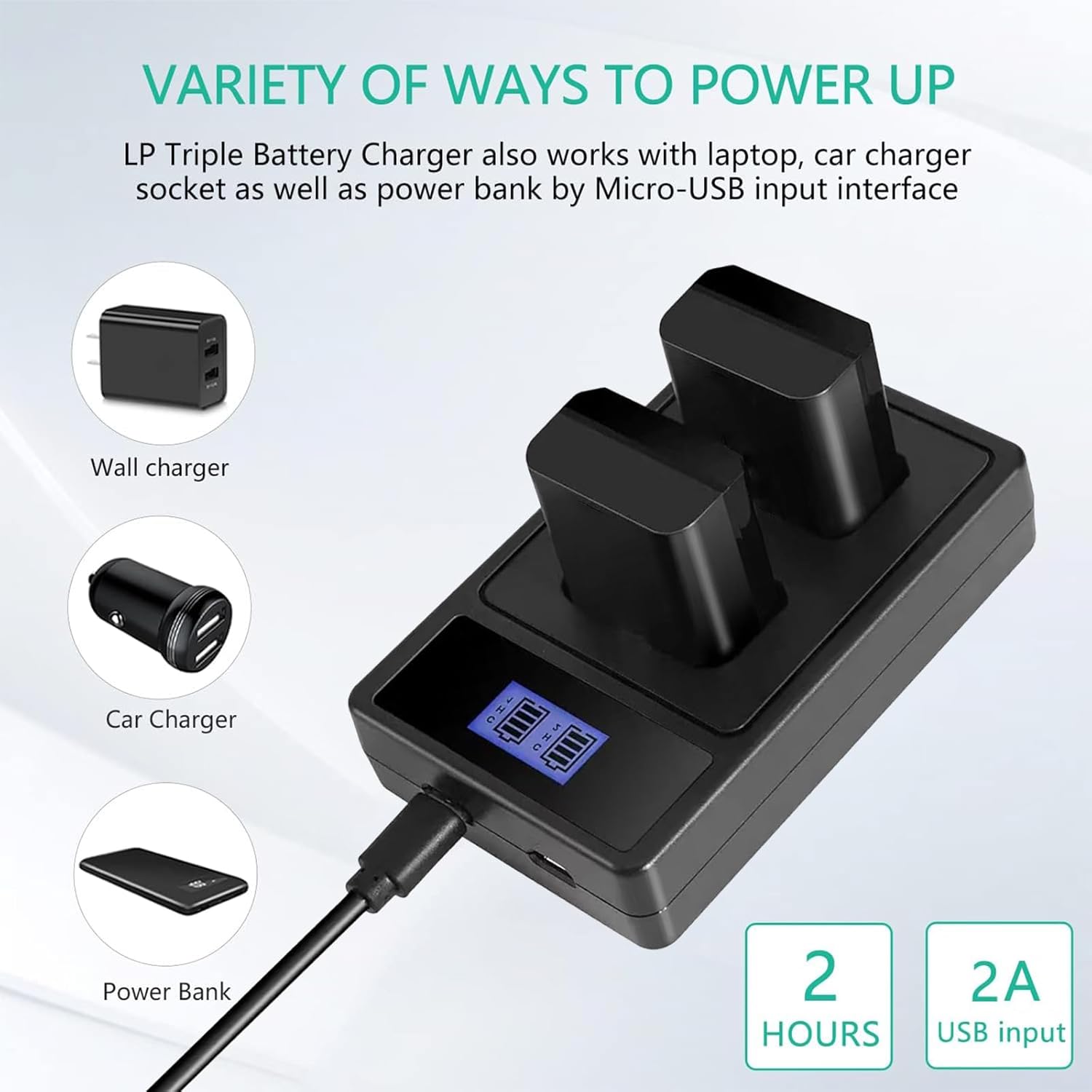 NP-FW50 Batteries (1200mAh) & Dual USB Charger forSony, Alpha A6000、A6400、A6100、A6300、A6500、A5100、A7、A7 II、A7R、A7R II、A7R2、A7S、A7S II、A7S2 – Compatible with forSony Mirrorless Cameras and More, 2-Pack