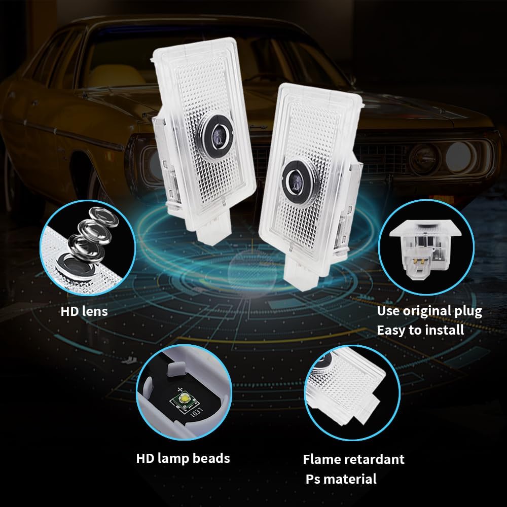 2PCS Never Fade Car Door Logo Lights Projector Compatible for 300 300c 300s 2005- Present, LED Ghost Shadow Light Laser Puddle Lamp Accessories Kit (300 White)