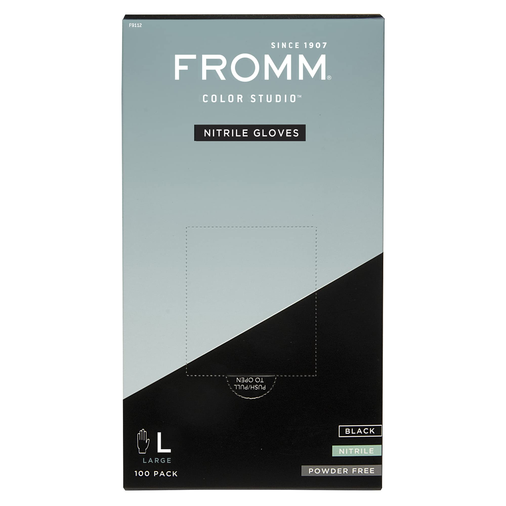 Fromm Fomm Color Studio, guanti monouso in nitrile senza polvere, grandi, resistenti alle macchie, neri, per tinture per capelli, trattamenti chimici e pulizia della casa (confezione da 100)