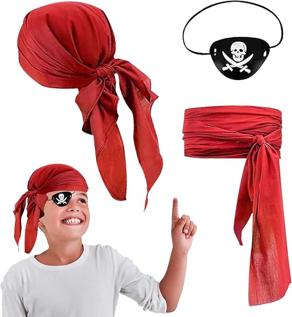 Piraten Kostüm Zubehör Set - Stirnband, Gürtel, Augenklappe, Halskette Für Karneval