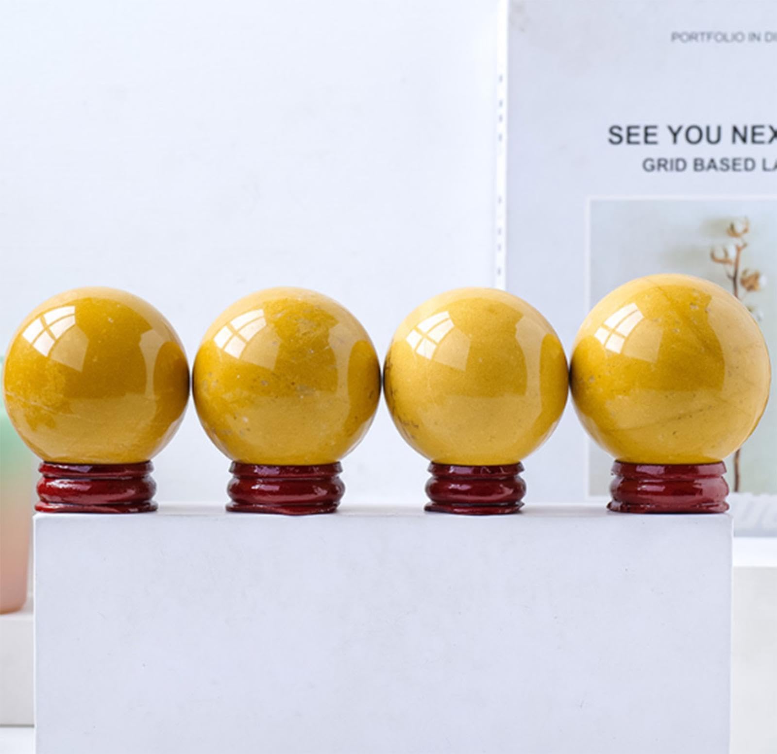 Bola de Cristal Natural Para Decoración Del Hogar, Adorno de Bola de Piedra Preciosa de Aventurina Amarilla Natural, Bola de Cristal Feng Shui de Adivinación de Meditación Para Decoración,40-50mm
