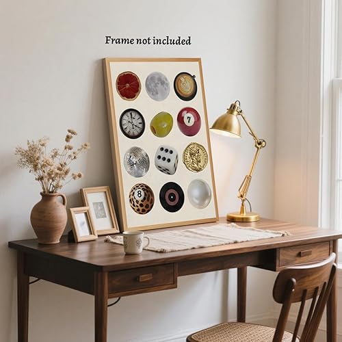 Miniatura 6 de Póster retro para pared, divertido y vintage con estampado de cultura pop con bola de discoteca, luna, café, vinilo, leopardo, 8 bolas, lienzo,