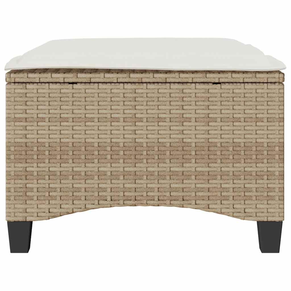 Taboret ogrodowy z poduszką, 2 szt., beżowy, 55 x 55 x 36 cm, polirattan, odporny na warunki atmosferyczne, do użytku na zewnątrz, podnóżek, stolik pomocniczy, na balkon, taras, z tapicerowaną