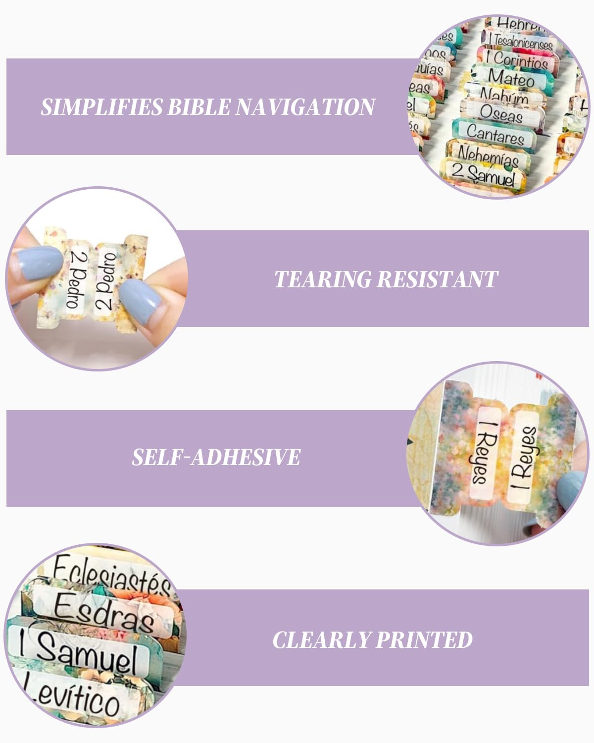 Pestañas de la Biblia para mujeres, 5 hojas, rosa, laminadas, Antiguo y Nuevo Testamento