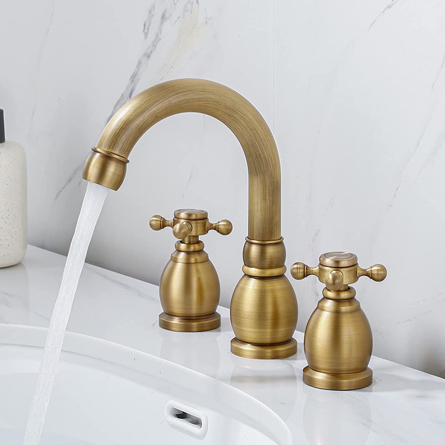 retrò 2-Handle Rubinetto Bagno Lavabo Caldo e Freddo Multifunzione Ottone Rubinetto per Lavabo Tre Fori Rubinetto di Mescolanza,Antico