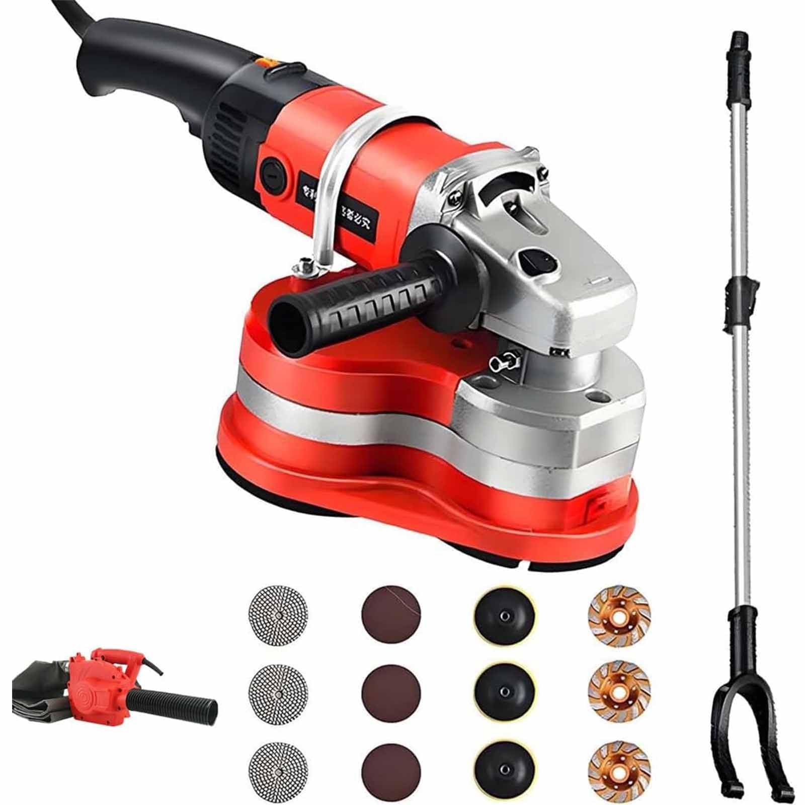 Amoladora y lijadora de hormigón, kit de molienda de suelo de pared de 2800 W con 3 ruedas de diamante, pulidora de roca/piedra/granito y accesorio de vacío de polvo para cemento y mármol
