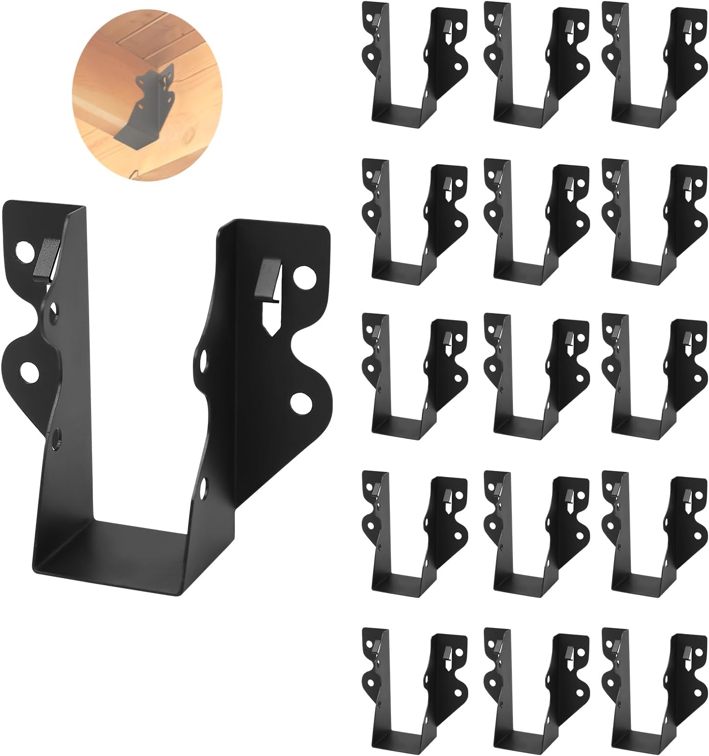 16 Pcs 2"x 4" Joist Hanger,Q235B Steel Black Powder Coated Face Mount Joist Hangers ,Hurricane Ties for Rafters,Tie Brackets for Floor Deck and Ceiling Joists