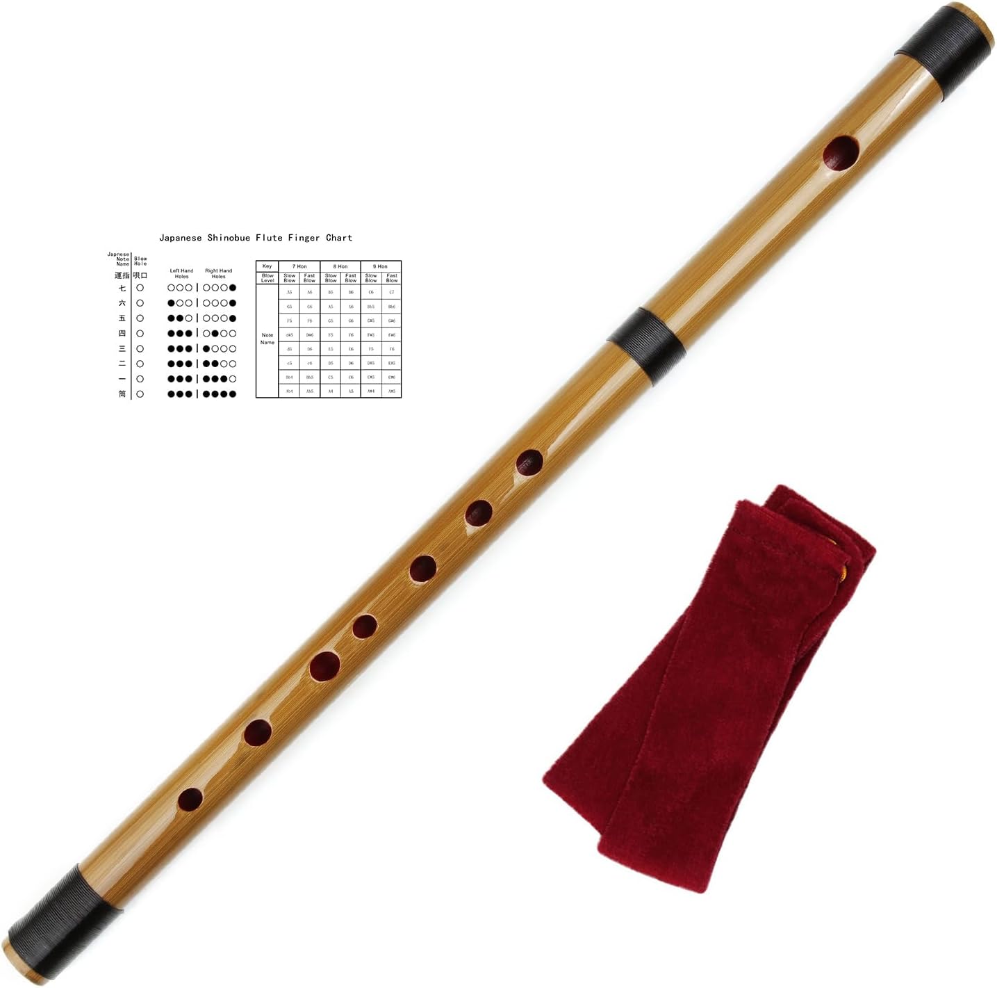 Japanese Shinobue Flute 6/7/8 Hon Handmade Bamboo Flute Musical Instrument (8 HON)