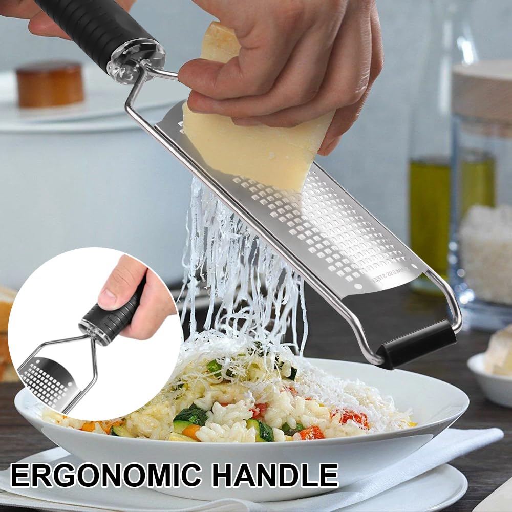 Nikou Cheese Grater Stainless Steel, Hand Held Cheese, Sharp Stainless Steel Blades, Non-Slip Handle, Small Cheese Grater for Kitchen, Shredder
