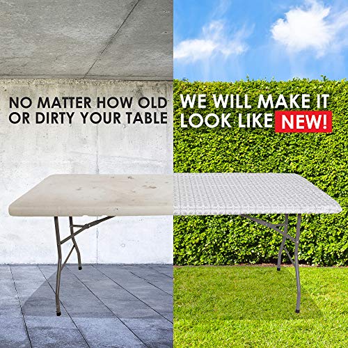 Blomma Atkessentialproducts Waterproof Plastic Vinyl Tablecloth Elastic Edged Rectangular Fitted Picnic Cover Outdoor Tablecloths Round Tables Home Indoor Fits 60 Ft Round Folding Silver Pattern… #TOP4