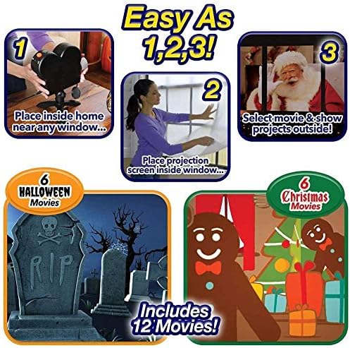 VRBFF Christmas Halloween Win dow Projector Light,12 Movies Festival LED Projection Decoration Spotlight for Home Outdoor Party Turns Your Curtain into Movie Screens