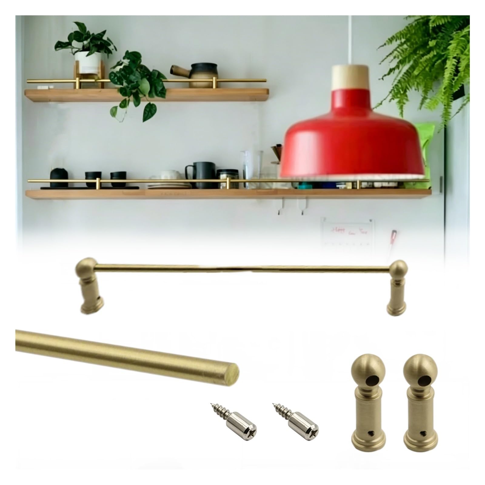 Brass Floating Shelf Railing Rod 8 10 12 24 30 48 60 62 in, Detachable Anti-Fall Rail Sets with Posts & Screws, Decor Cabinet Guardrail Bar for Wine Cabinets/RV/Bathroom(Type a,L 32"/81.3cm)