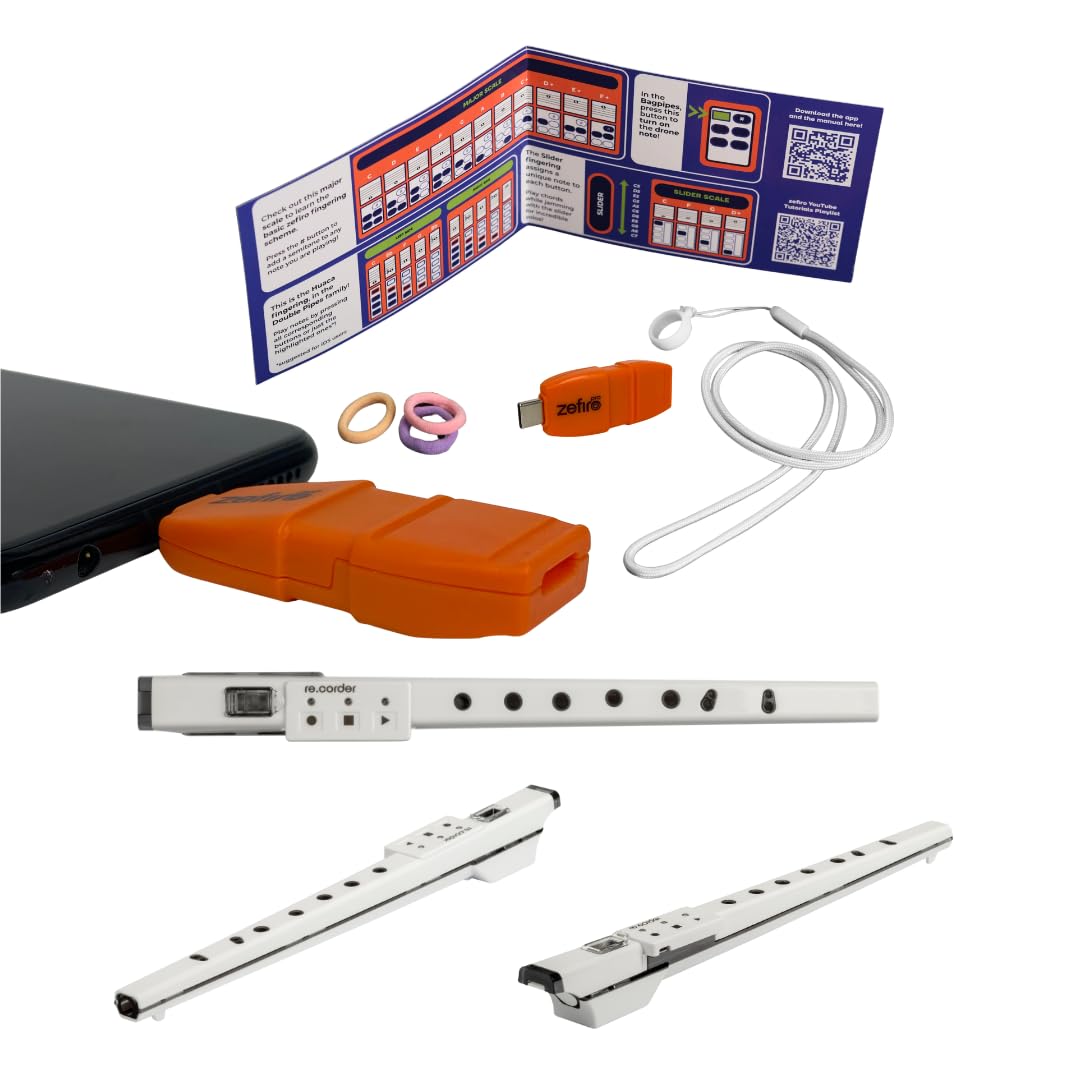 Bundle ARTinoise zefiro Pro + re.corder | flauto ibrido e controller MIDI per smartphone | App con suoni e esercizi | diteggiature personalizzabili | diverse modalità di riproduzione (Bianco)