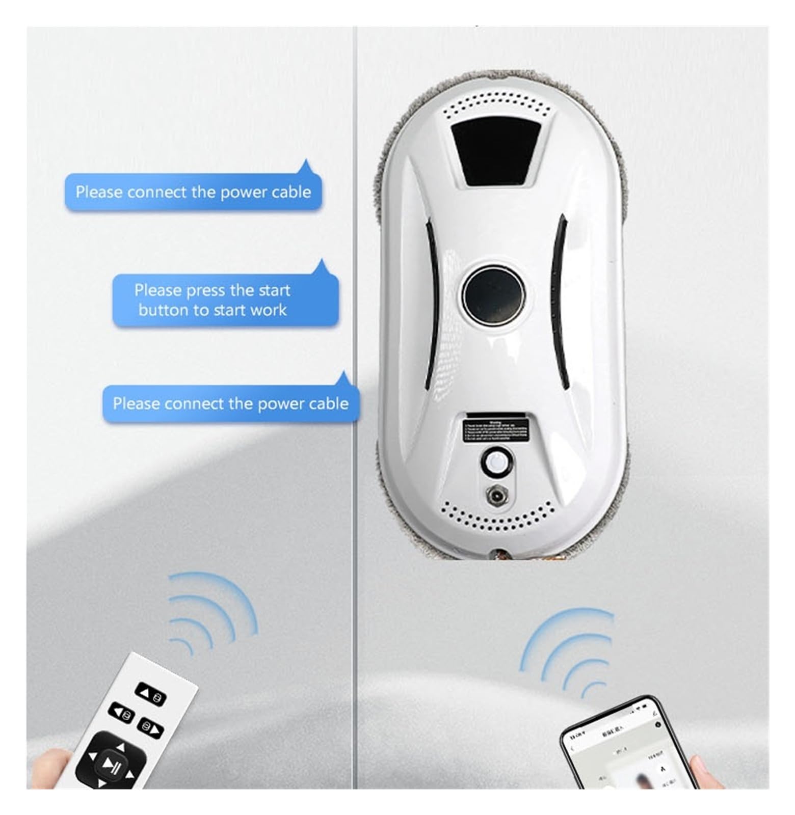 Robot limpiacristales Inteligente con Control Remoto, aspiradora silenciosa y fregona for Suelos. para Vidrio sin Rayas(Model-17)