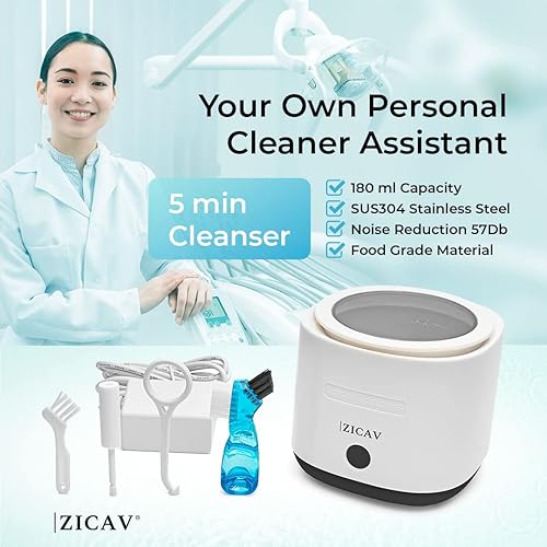 Miniatura 3 de ZICAV Limpiador dental ultrasónico profesional - Máquina limpiadora de dentaduras para retenedores, protector bucal, alineador - Retenedor limpiador