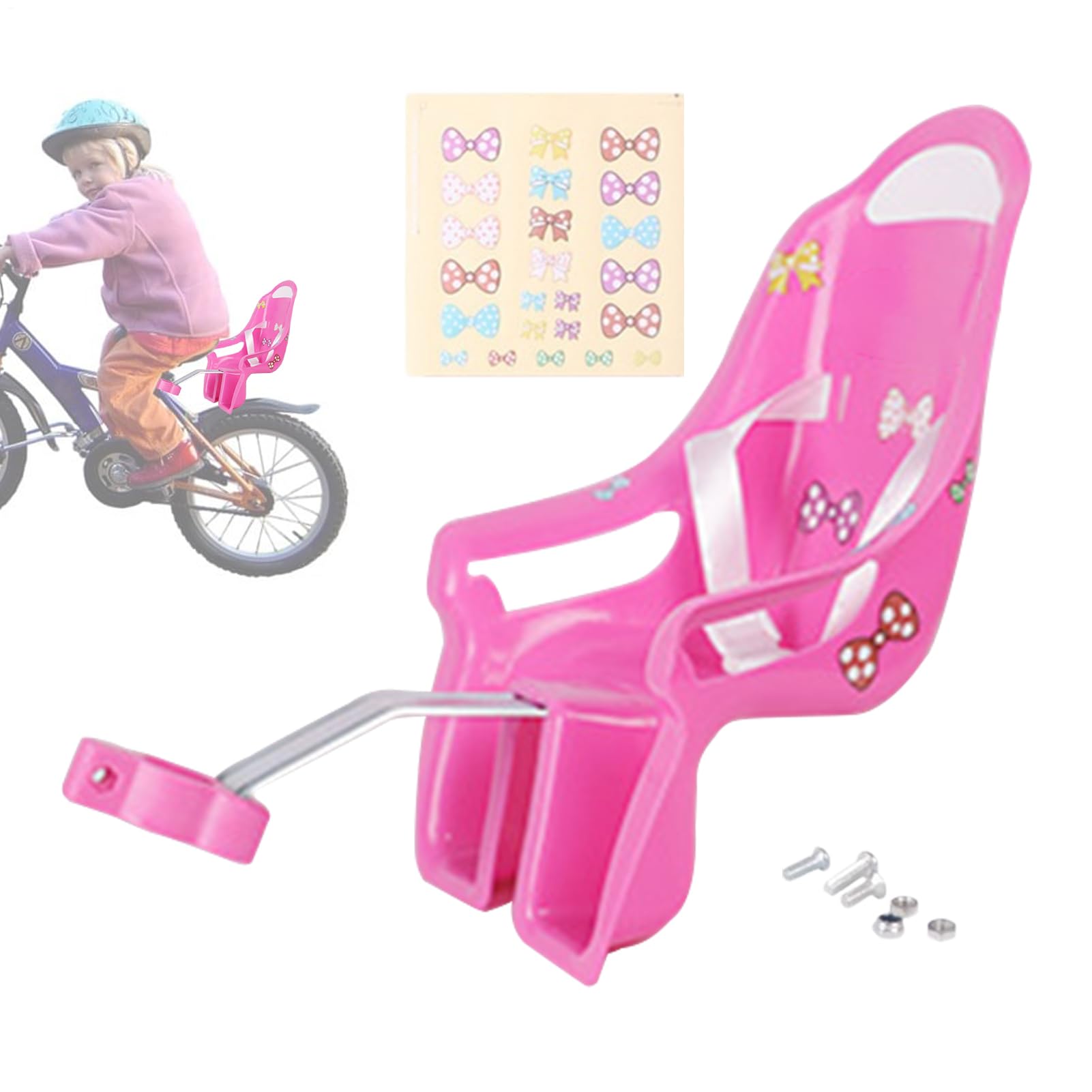 Doll Bikes Seat For Girls With Decals - 30.5x20x23.1cm Bicycles Doll Seat For Kid, Kid Bike Accessories, Adjustable KidsBicycles Accessories For KidsBaby Dolls Bikes Carrier For Plush Toys Stuffed — image 1