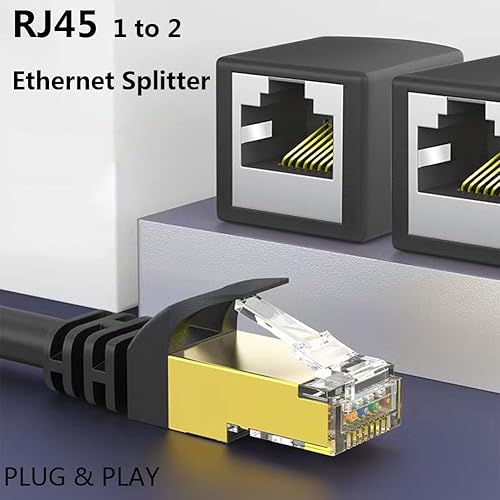 Miniatura 5 de Paquete de 2 adaptadores de red Ethernet RJ45 de 1 macho a 2 hembras, adecuado para conectores Super Cat5, Cat5e, Cat6, Cat7, LAN Ethernet,