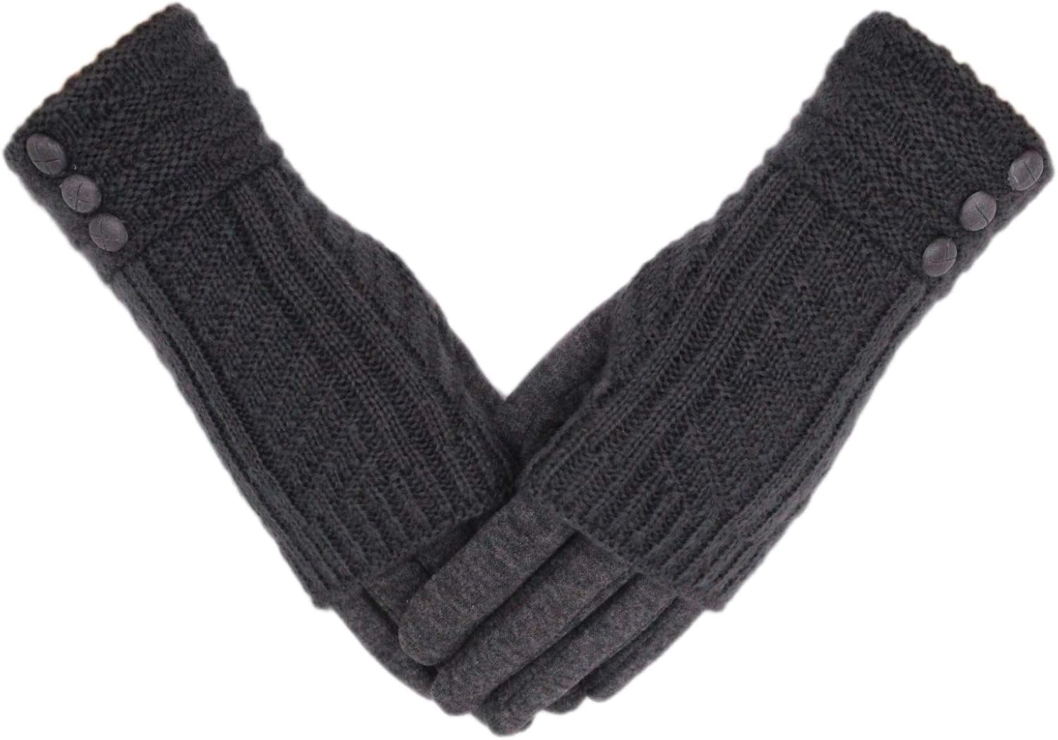 Tomily Winter Warm Knit Fingerless + Touchscreen Texting Thick Cotton Full Gloves 2-in-1