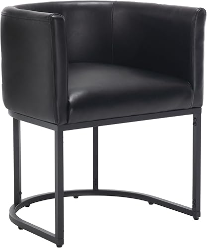 Silla de comedor negra tapizada moderna de mediados de siglo con brazos, silla de cuero para cocina y comedor, silla decorativa de 18.5 pulgadas de