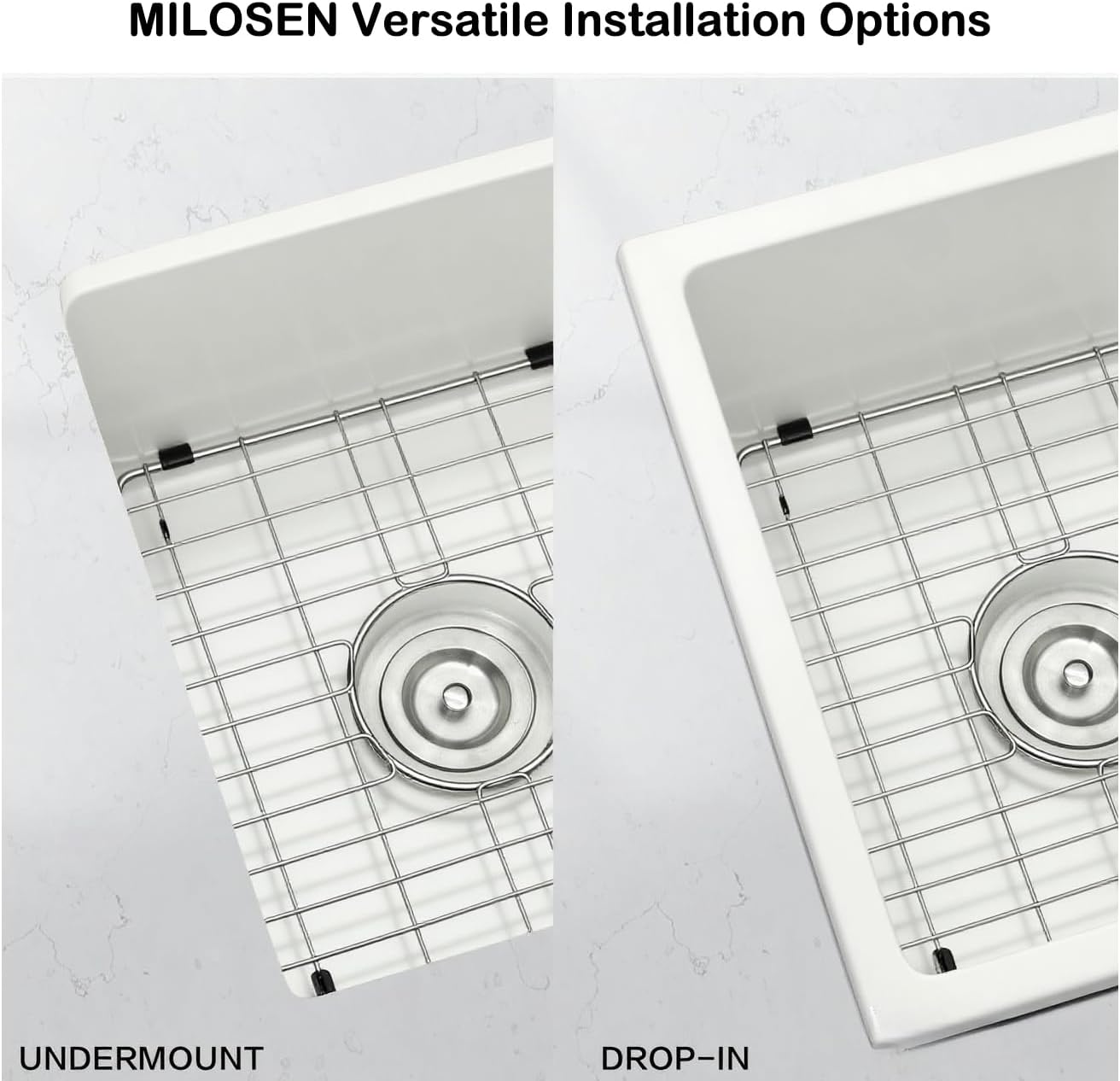 MILOSEN White Bar Sink 13×15 Inch, Undermount & Drop-In Single Bowl Granite Composite Wet Bar Prep Sink, 9'' Deep Small White Sinks for Kitchen, Laundry Room with Custom Accessories