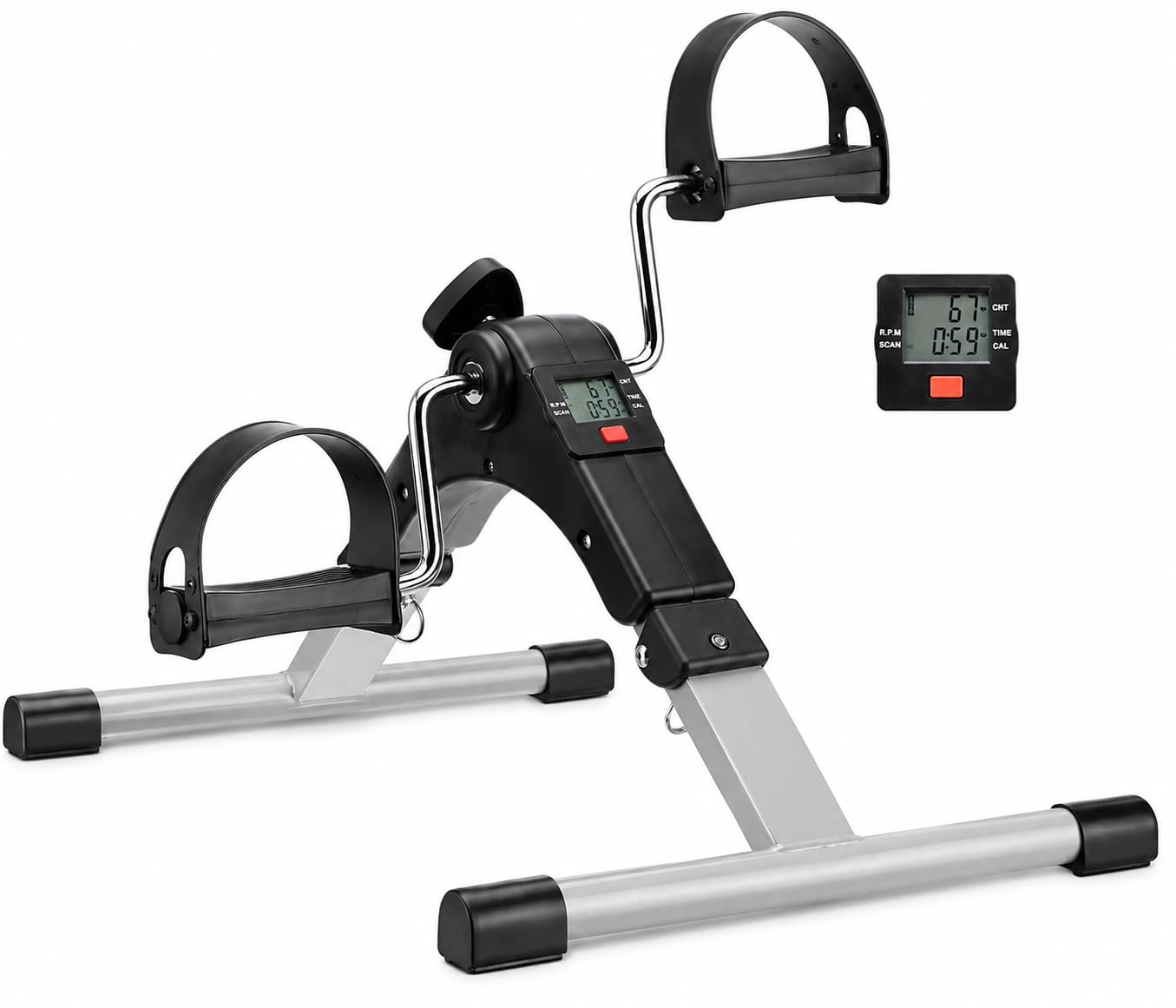 aculife basics mini bike digital pedal exerciser | mini cycle for home workout i heavy material with fixing strap, adjustable resistance & lcd display | versatile workout equipment | black and grey