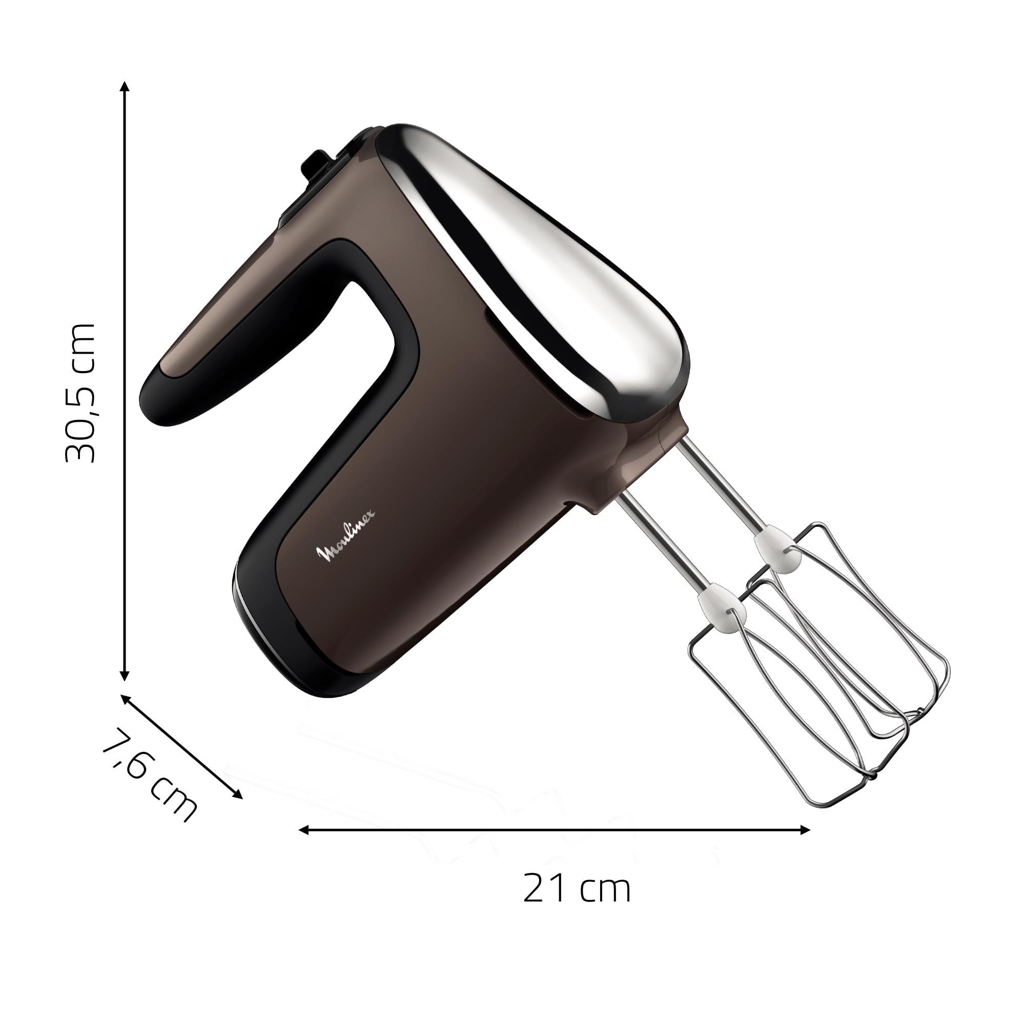 Moulinex Powermix Silence Batteur à main, 600 W, Variateur de vitesse, Turbo, 2 fouets, 2 crochets pétrisseurs, Pied mixeur en acier inoxydable, Mini hachoir HM653910, Argent