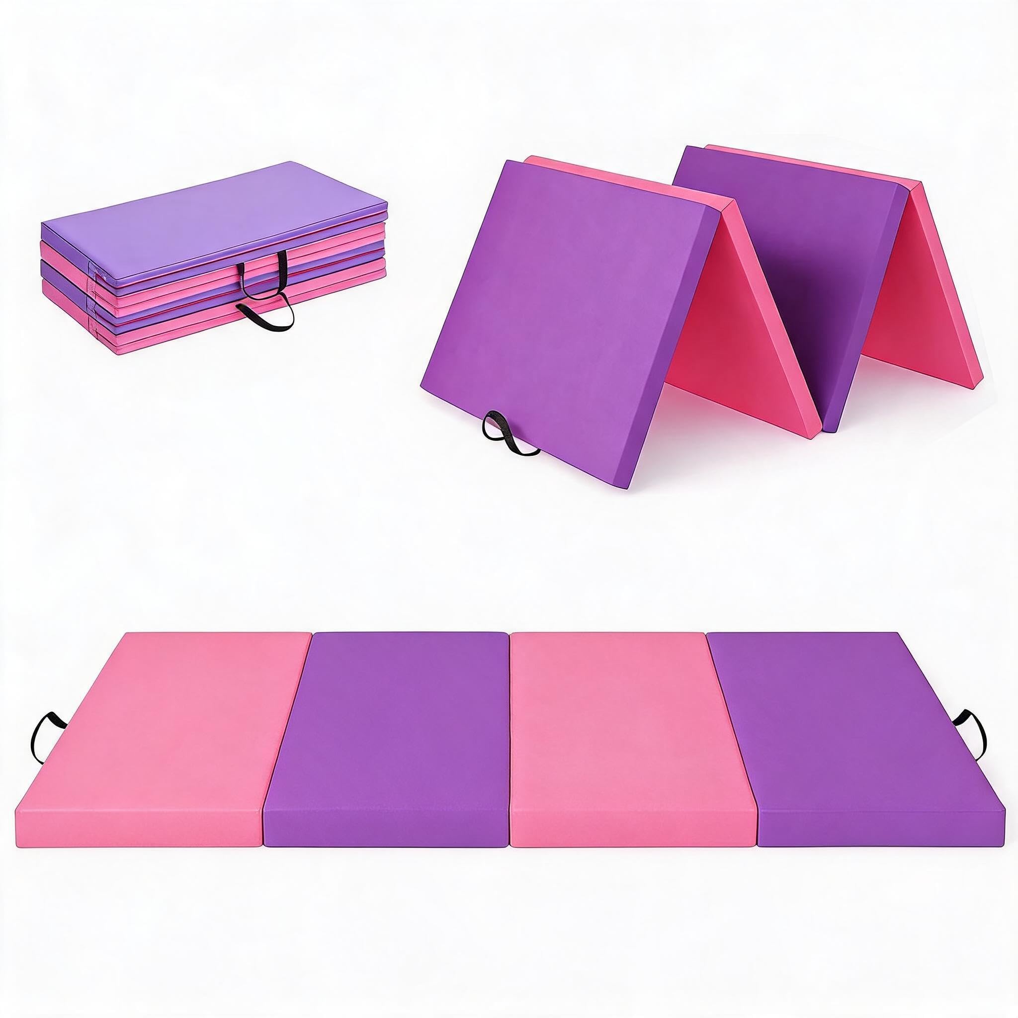 Faltbare Turnmatte 183 x 61 cm, 4/5-teilig – 3,3–5 cm dick, rutschfest & wasserabweisend, Vinyl-Oberfläche, mit Tragegriffen, für Tumbling, Yoga, Pilates & Home Gym