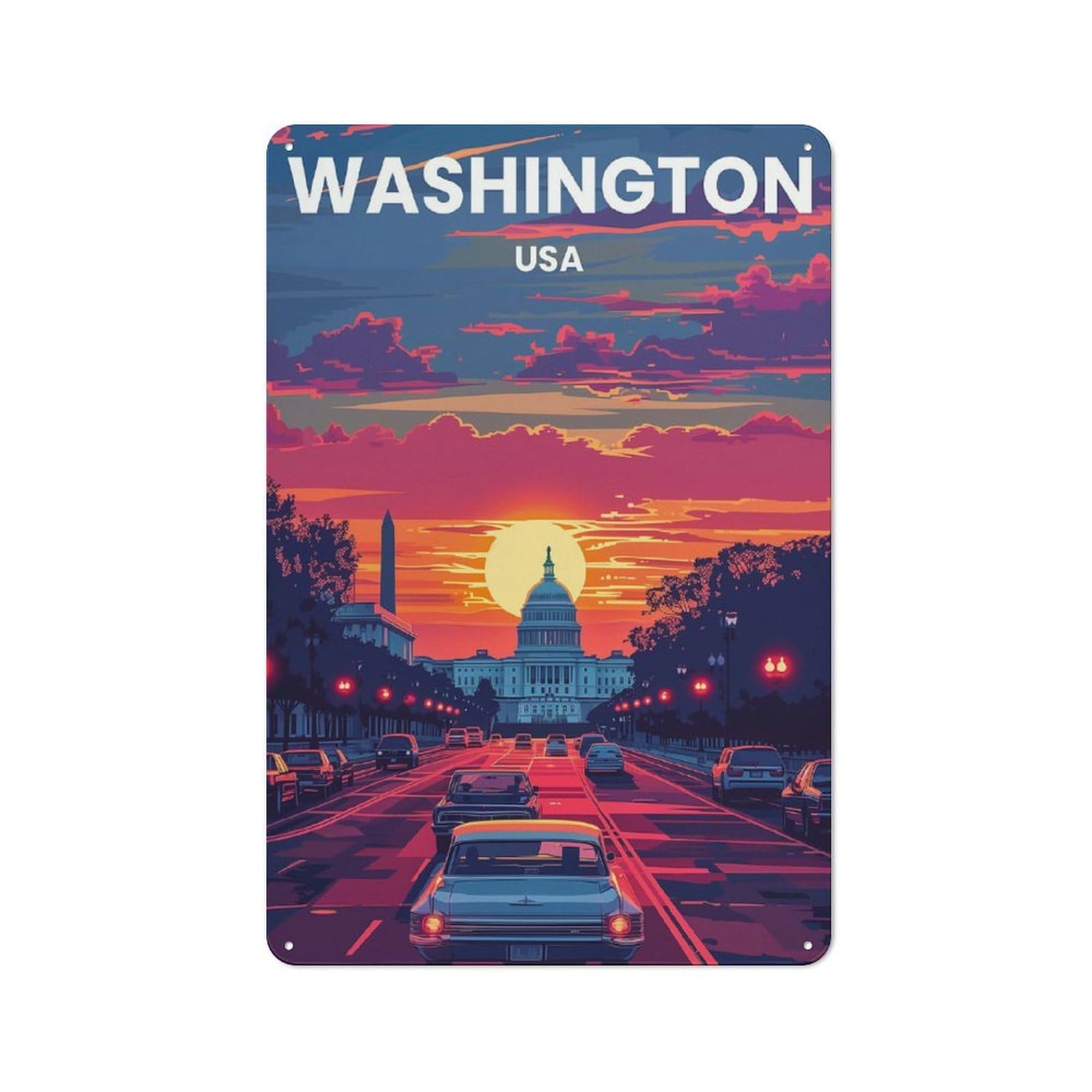 Junmoney Washington Dc Vintage Tin Sign 30X20cm, Nostalgic Retro Room Decor For Bedroom, Office, Home Bar Or Dining Room