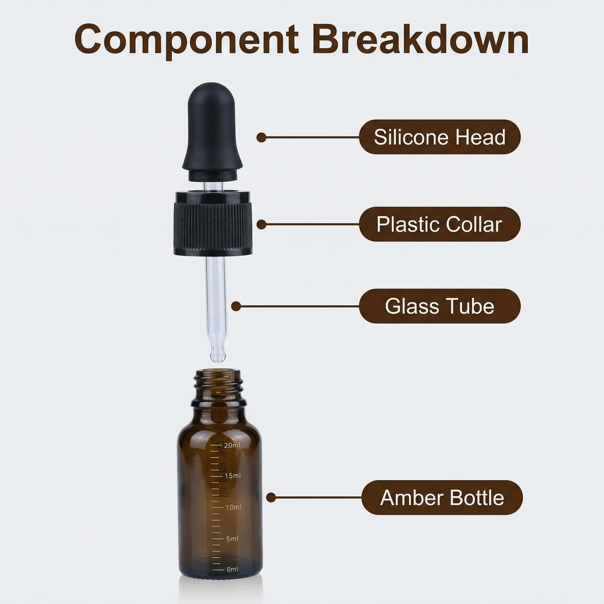 Lot de 3 flacons compte-gouttes vides rechargeables en verre ambré gradué pour huiles essentielles, cosmétiques, liquide, pot avec pipette compte-gouttes en verre (10 ml)