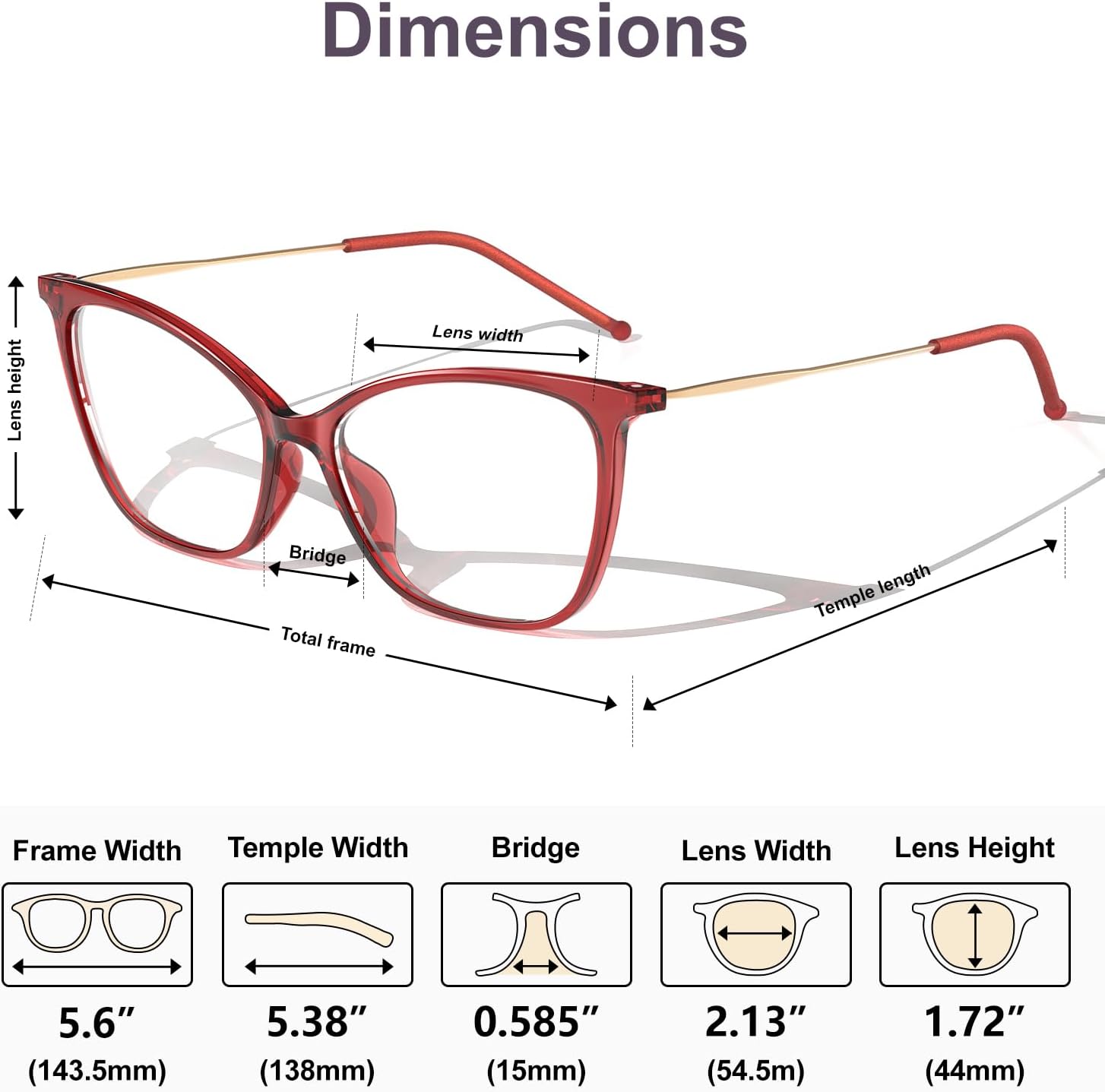 VISOONE Oversized Cat Eye Blue Light Blocking Glasses for Women Large Cute Lightweight Eyeglasses Metal Frame Calina - Image 6