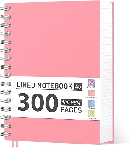 Miniatura 10 de AHGXG Cuaderno espiral universitario rayado - Cuaderno espiral grande B5 de 7.6" x 10", 300 páginas/150 hojas, papel grueso de 100 g/m², tapa dura