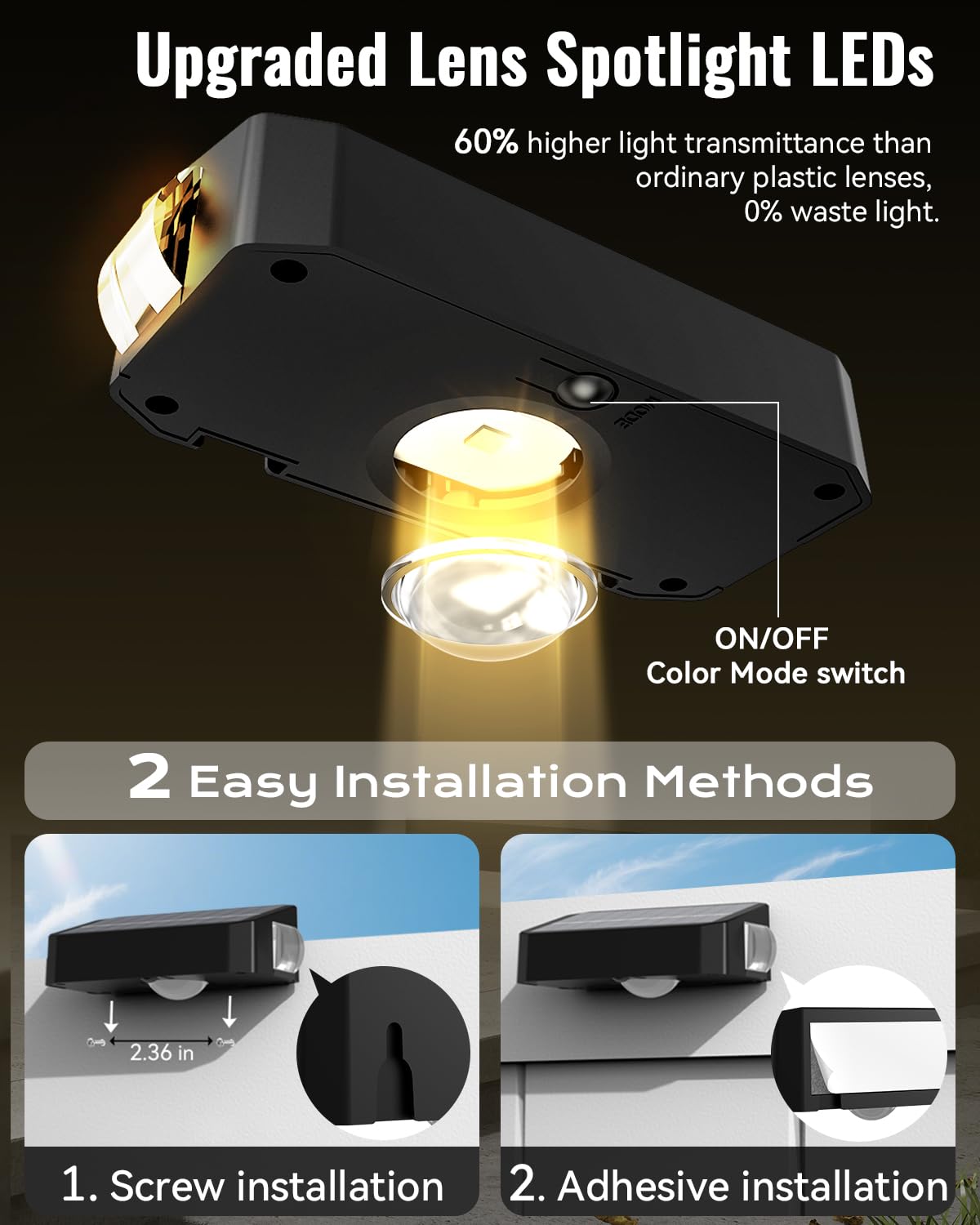 Solar-Zaunleuchten für den Außenbereich, Deckleuchten mit 12 RGB-Farbwechsel, warm und kaltweiß, IP65 wasserdicht, Dämmerung bis Morgendämmerung, Solar-Außenbeleuchtung für Wand, Terrasse, Stufe