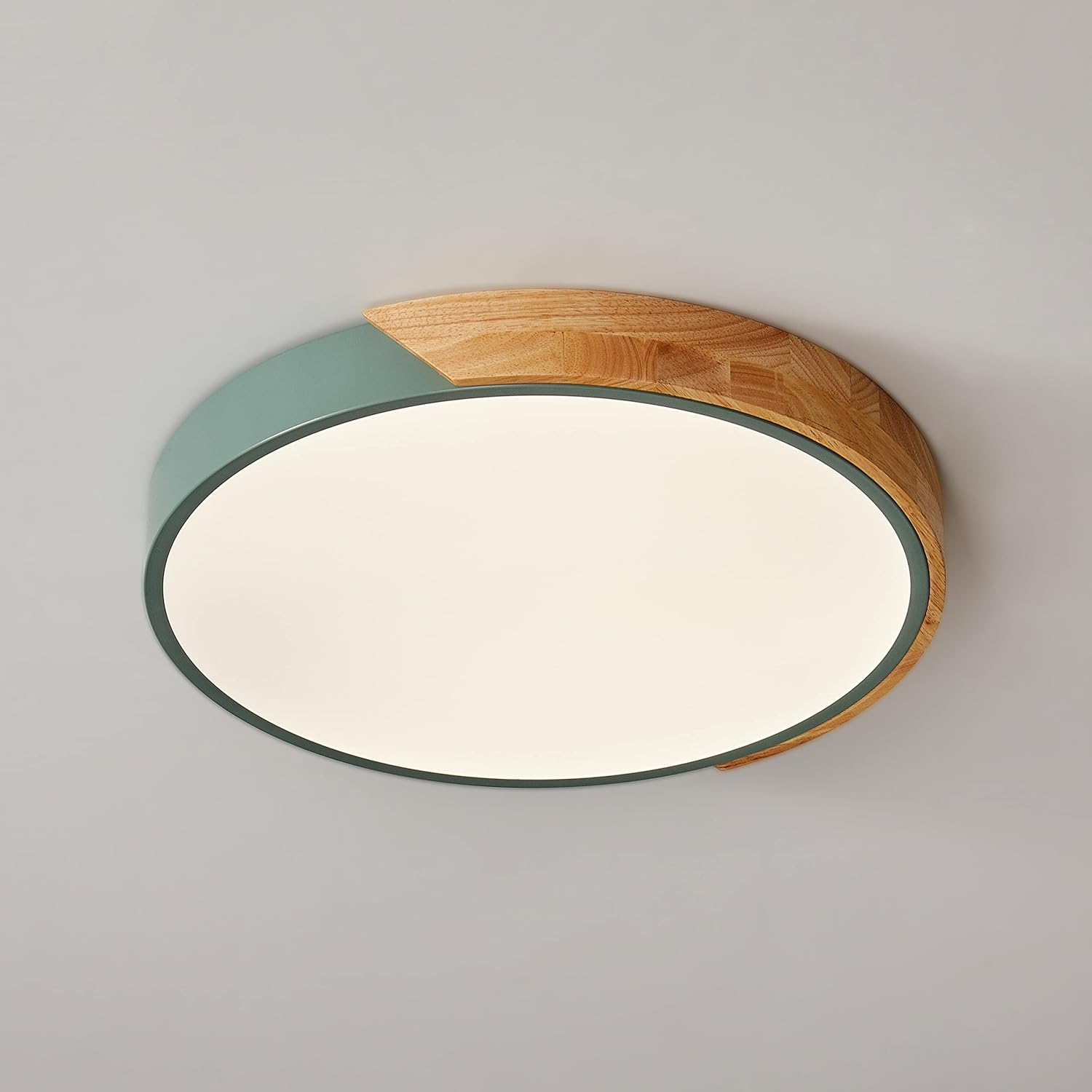 Flush Mount Light Fixture Round Close to Ceiling Light Fixture Modern LED Ceiling Lighting Wood Bedroom Ceiling Lamp Green