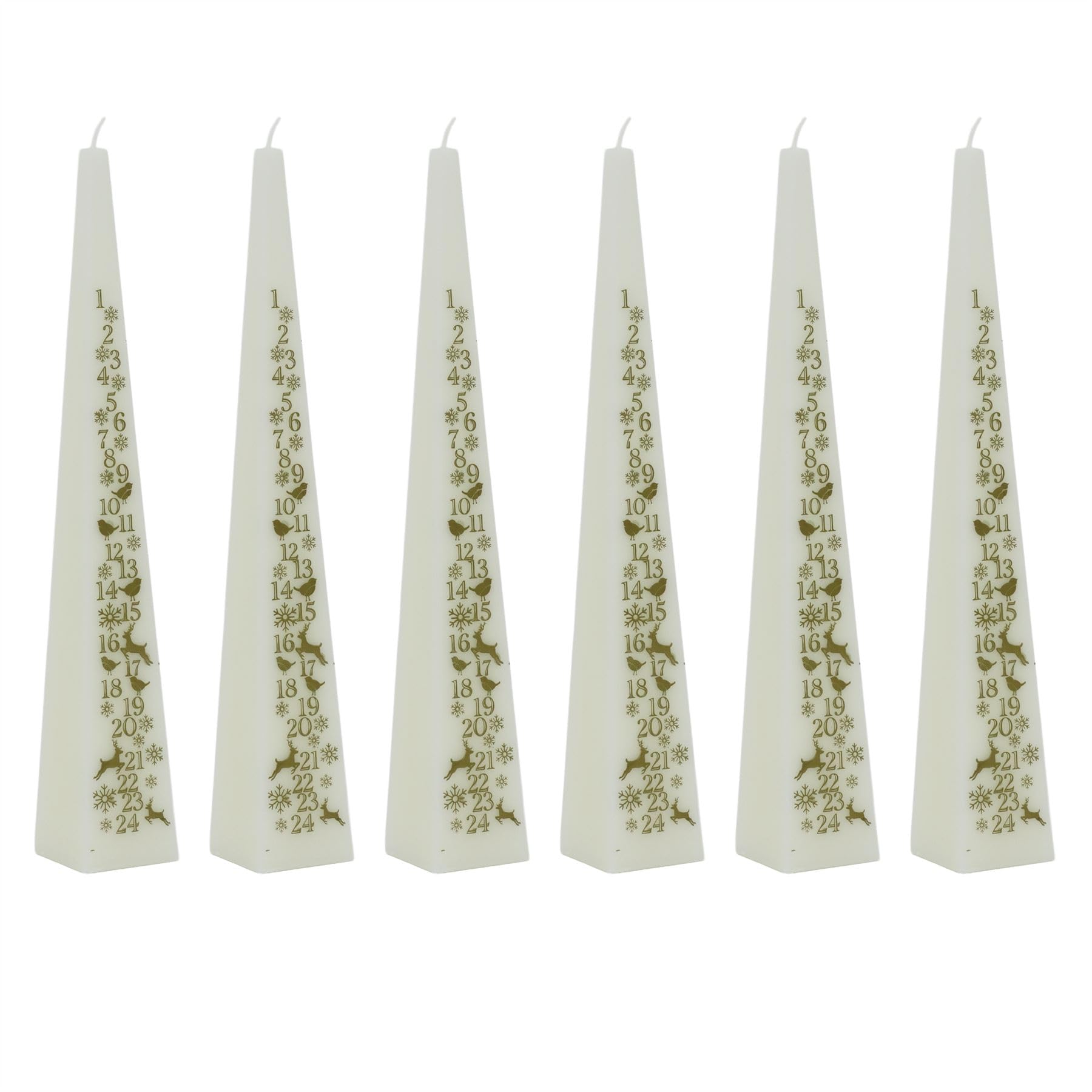 Carousel Home White Pack Of 6 Pyramid Advent Candles | Traditional Christmas Advent Calendar Candles With Numbers - 33Cm