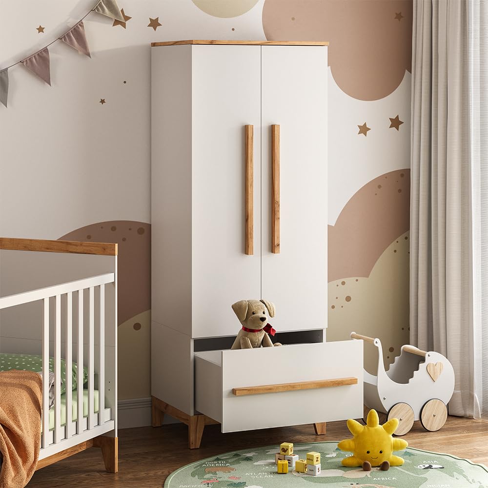 VitaliSpa Armoire pour Enfants Malia, Blanc/Artisan, 70x186.8cm, Compatible avec d'autres Meubles de la série Malia