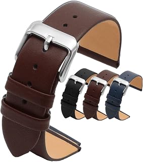 Minimalist Flat Soft Thin Calf Leather Watch Strap with Silver Pin Buckle- Lightweight Watch Band for Women & Men- Watchband for Any Watches Black Blue Brown- Choose Size