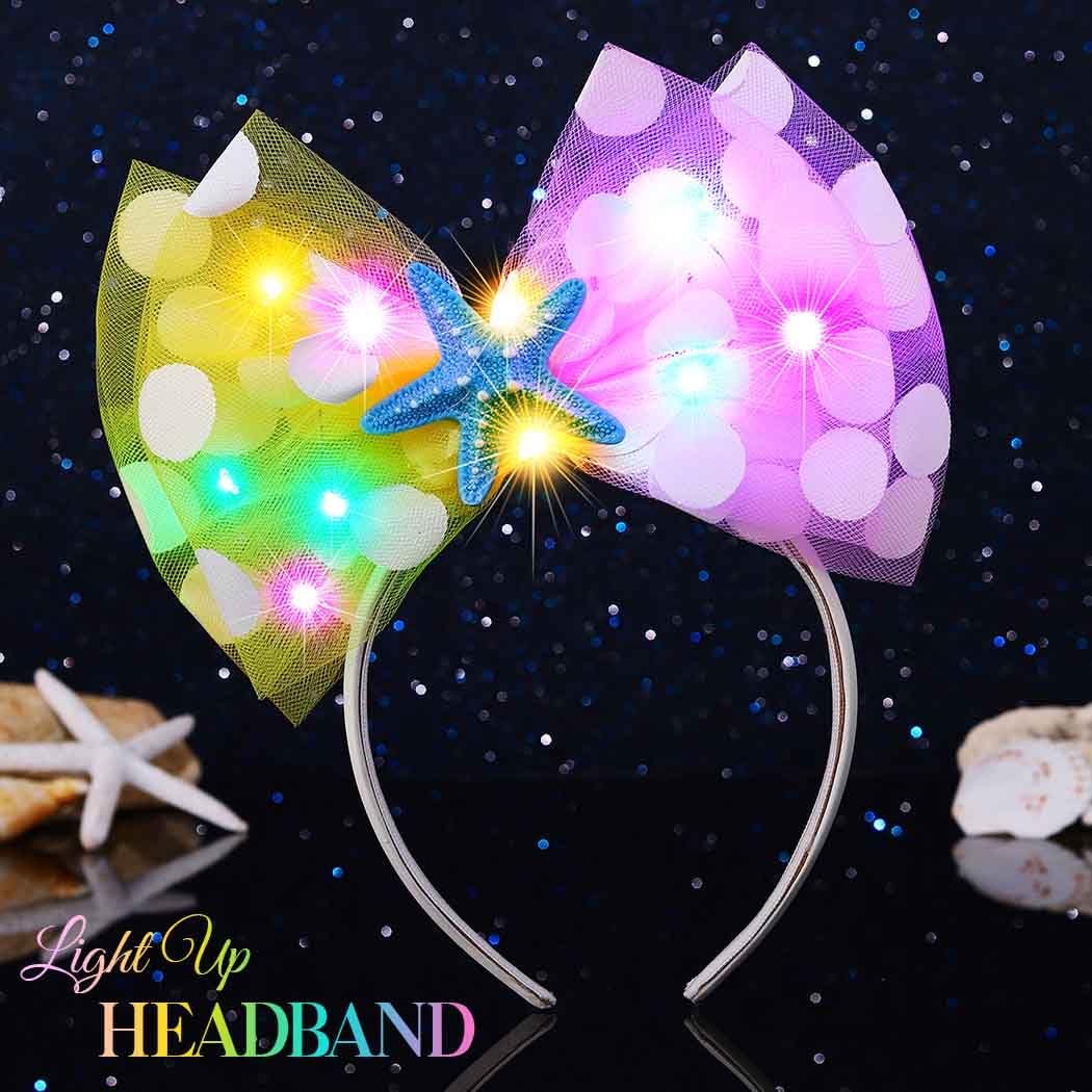 Unsutuo Light Up Bow Headbands Christmas Hair Band Rave Hair Accessories for Women (Yellow and Pink-Color Light, One size) Yellow and Pink-color Light One Size