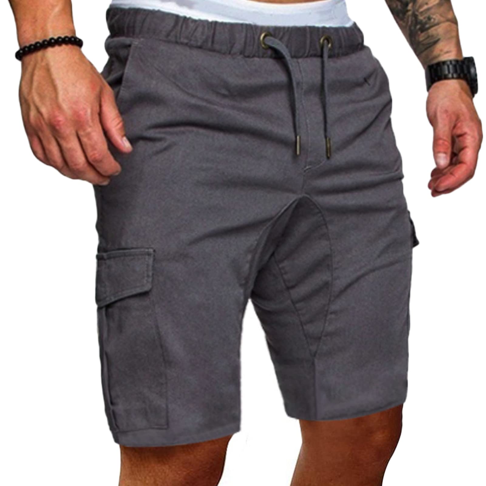 Maiyifu-GJ Men Elastic Waist Outdoor Cargo Shorts Drawstring Relaxed Workout Short Lightweight Multi Pockets Short Pants (Dark Grey 1,Small)