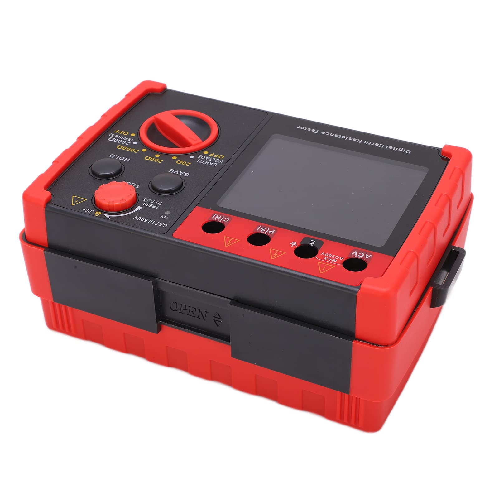 Earth Ground Tester Meter, 2000Ω Digitales Erdungswiderstandsmessgerät mit LCD-Anzeige und Aufbewahrungskoffer, Professionelles Isolationswiderstands-Tester-Kit für Elektrische